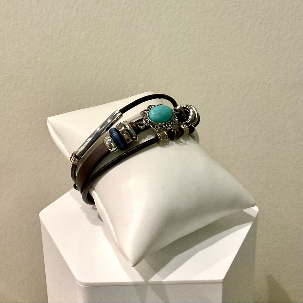 Leather and Turquoise Layered Bracelet